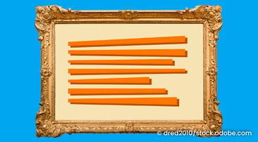 Graphic of gold leaf frame with lines for text.
