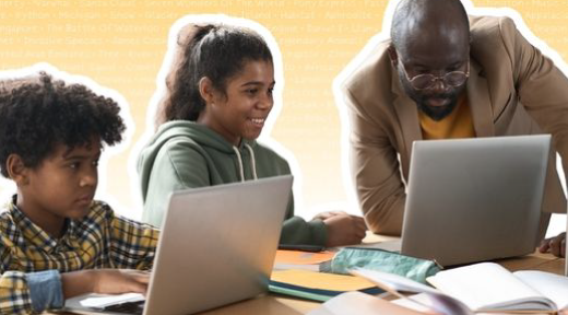 Students working with a teacher in the classroom.