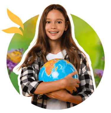 A girl hugging a globe close.