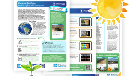 A graphic showing the pages of the spotlight document with a stylized sun and plant.