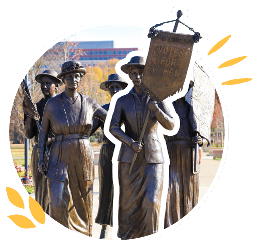 Historic statue of women demonstrating for voting rights. Historic statue of women demonstrating for voting rights.