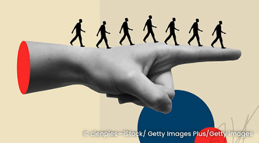 Multiple silouettes of a person walking across a hand and wrist.