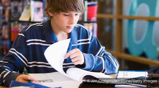 Boy studying looking at a book